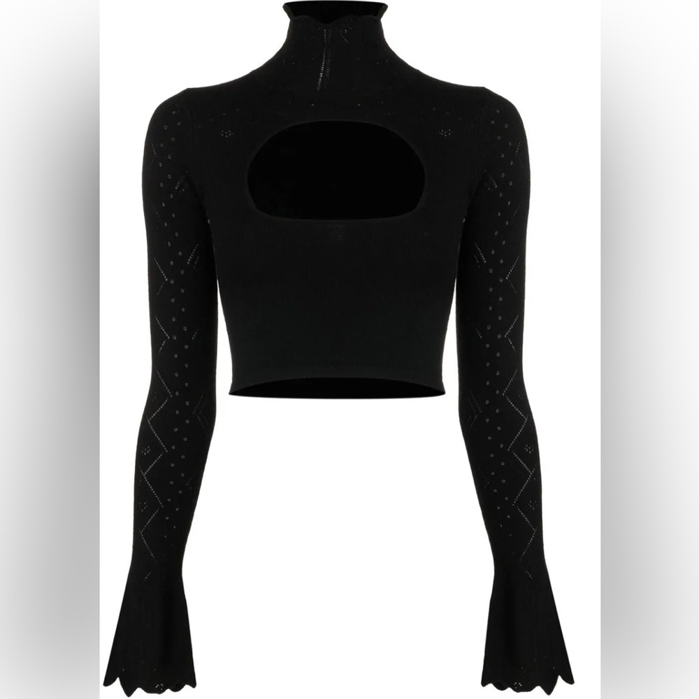 Danielle Guizio Black Pointelle Knit Turtleneck